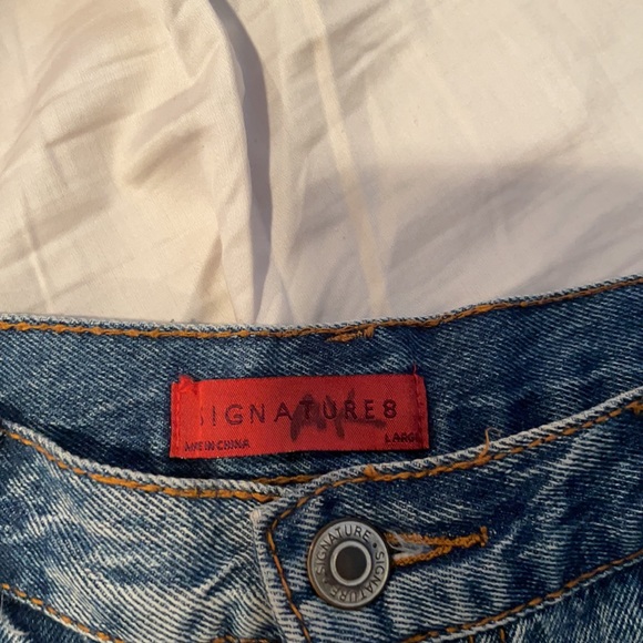 Denim shorts, red,white,blue stripes on side - Picture 2 of 3